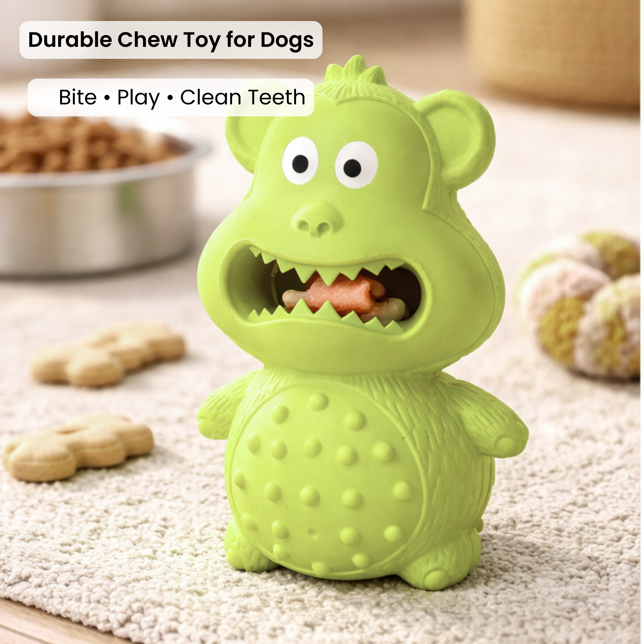 Tough Natural Rubber Chew Toy for Happy, Busy Dogs