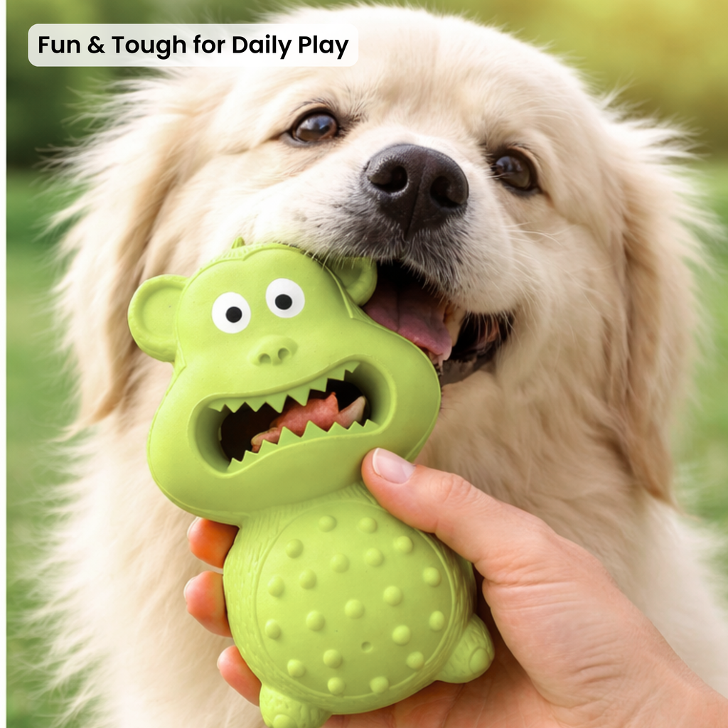 Tough Natural Rubber Chew Toy for Happy, Busy Dogs
