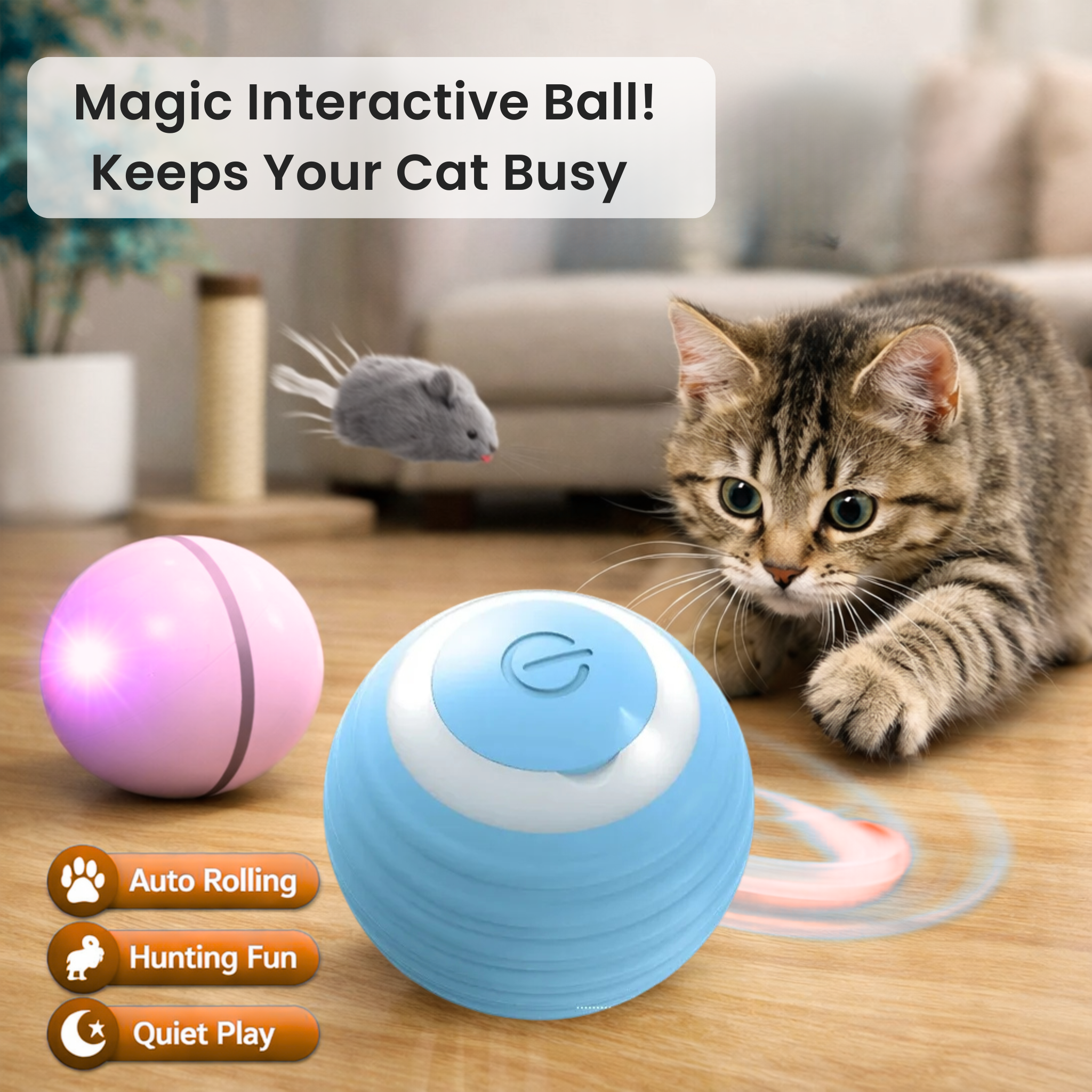 Smart Rolling Ball Toy for Happy Indoor Cats