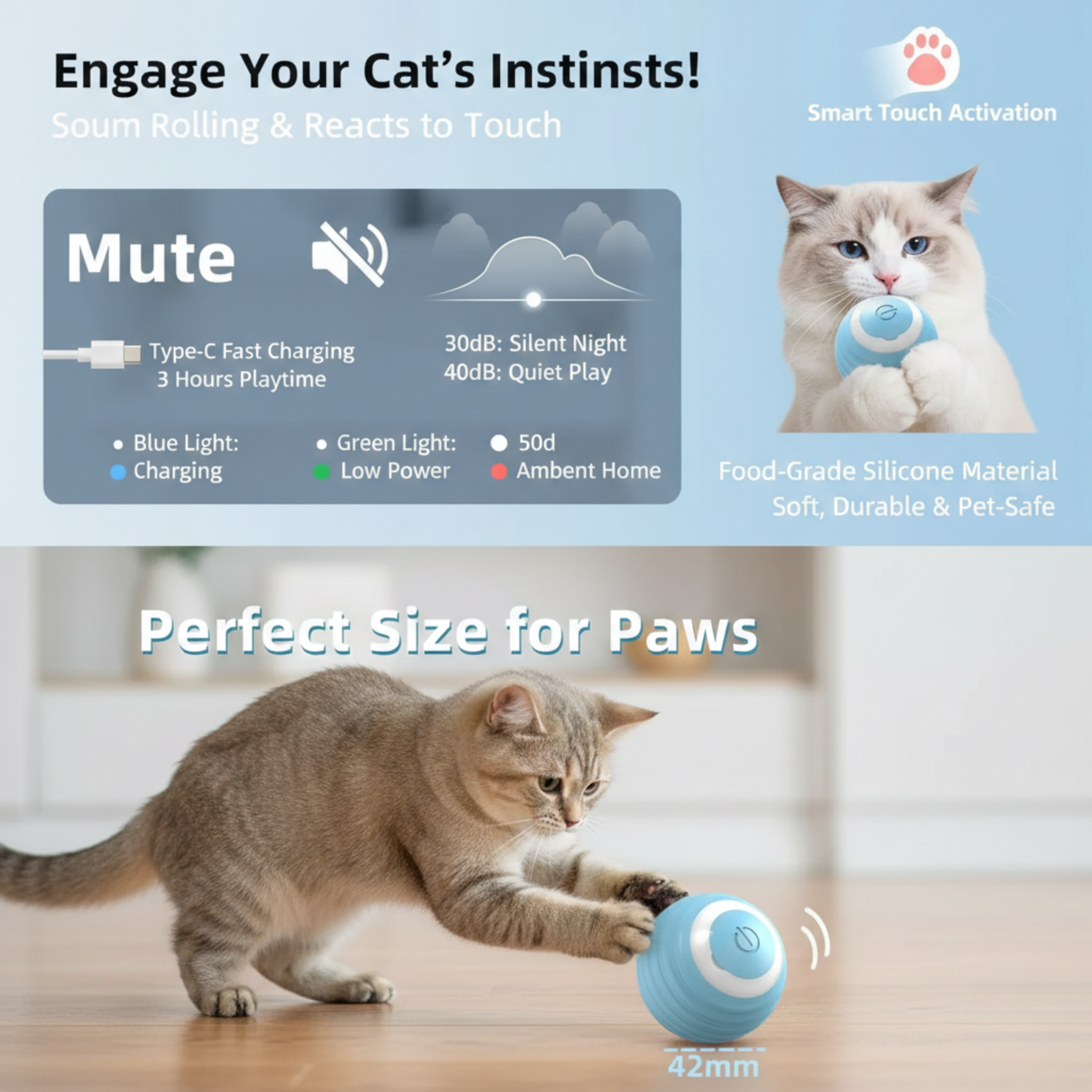 Smart Rolling Ball Toy for Happy Indoor Cats
