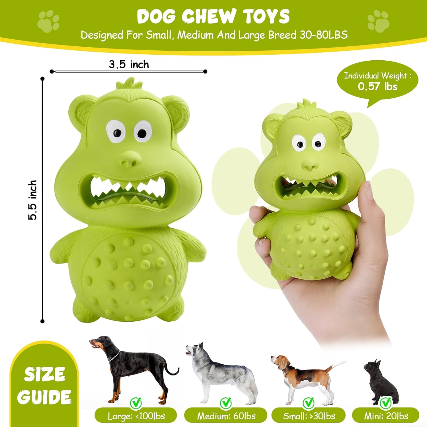 Tough Natural Rubber Chew Toy for Happy, Busy Dogs